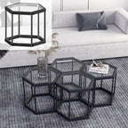 Gold Glass Coffee Table Modern Glass Center Table, Hexagon Free Combination Coffee Table Small End Tables for Living Room Set of 3