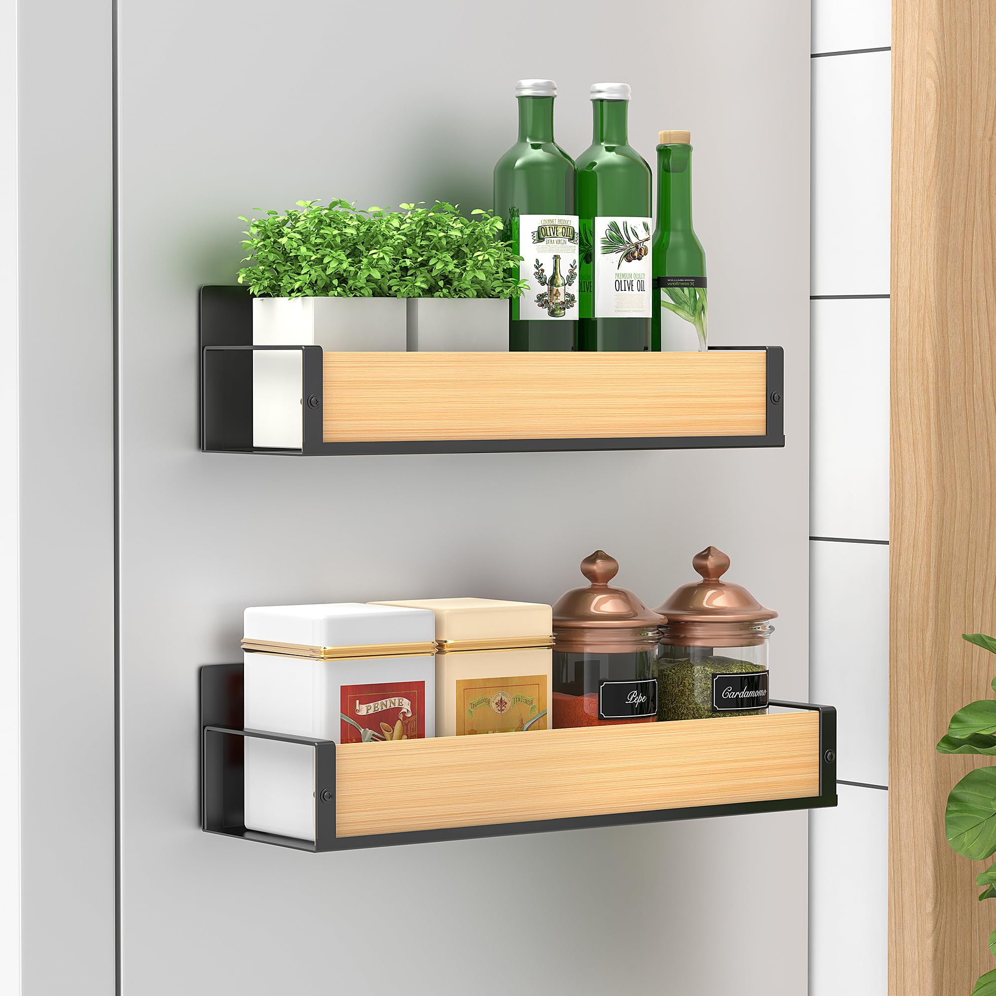 6 Pack Magnetic Spice Storage Rack Organizer for Refrigerator and Oven, Black Fridge Organizers and Storage