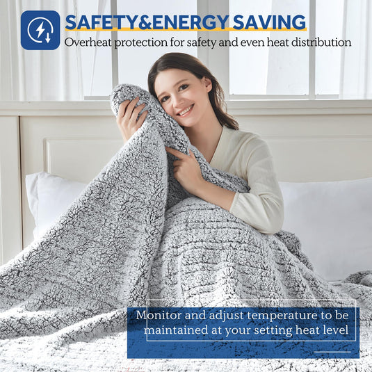 SEALY Electric Blanket Heated Throw 50"x60" Soft Double Sherpa Super Cozy with 6 Fast Heating Levels & 2-10 Hours Auto-Off, Over-Heat Protection, Machine Washable, Charcoal