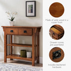 Leick Home Mission Impeccable Bookshelf, Solid Wood, 2 Drawers, 2 Shelves, Slatted Sides, Blackened Hardware, Easy Assembly, Russet Brown, 12 in D x 34 in W x 30 in H, Item 8261