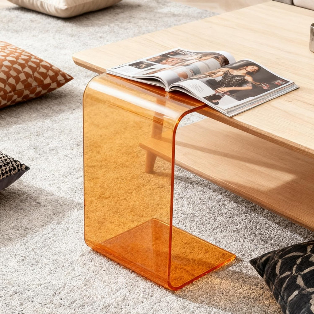 Acrylic End Table, C-Shape Acrylic Side Table Small Simple Clear Side Table Modern Coffee Tables for Living Room, Bedroom | 25.6" L X 11.8" W X 11.8" H