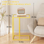 C Table Side End Table, Small C Shaped Table for Sofa,Glass Couch Sofa Tray Snack Table for Living Room, Bedroom,TV Tray Table for Small Space,Accent Coffee Table,Nightstand with Metal Frame(Yellow)
