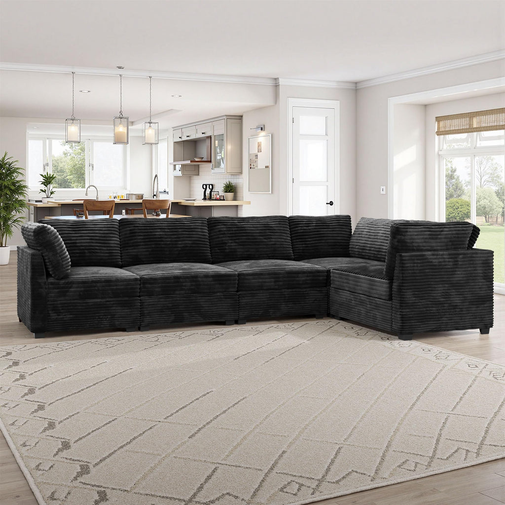 Modular Sectional Sofa,5 Pieces Sectional Couches for Living Room,L Shaped Cloud Couch Chaise Set, Black