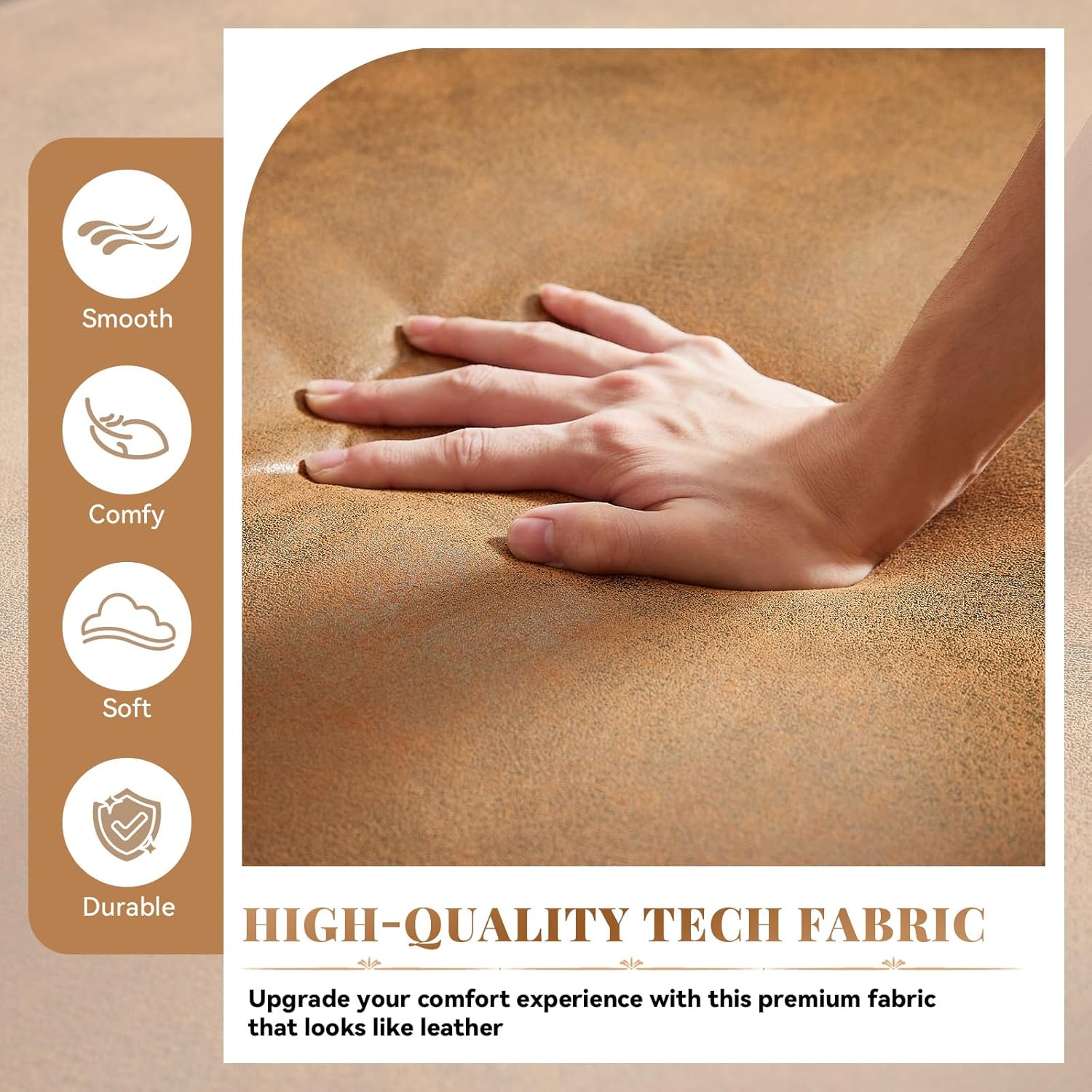 Modern Chesterfield Sofa Couch, 85.5-inch Tech Fabric 3-Seater Sofa with Rolled Arms and Tufted Button for Living Room, Office, Brown