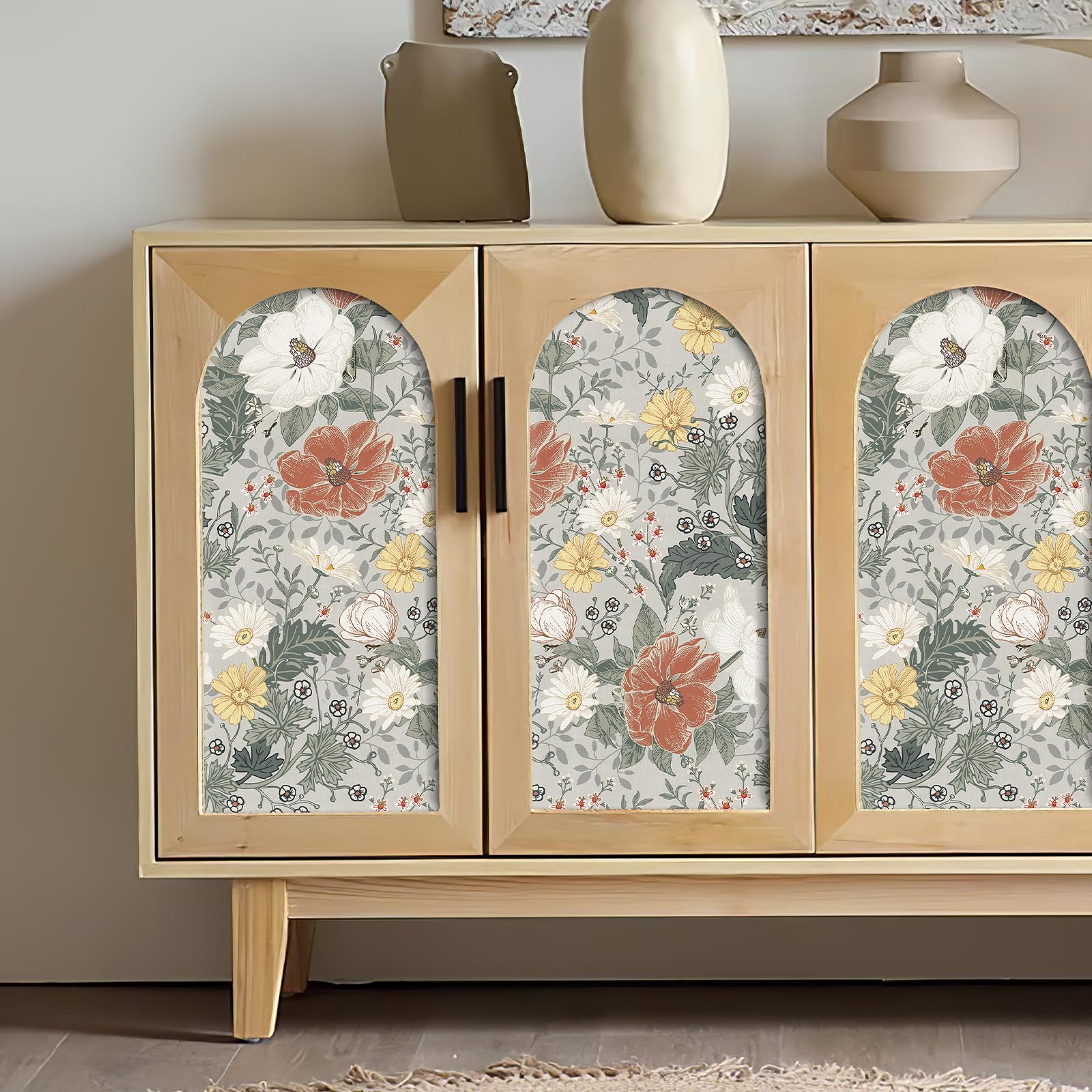 کاغذ دیواری وینتیج Simon&Siff با طرح گل مدرن، کاغذ دیواری چسبان قابل جدا شدن، مناسب برای خانه‌های روستایی، کاغذ تماس گیاهی، مناسب برای مستأجران، قابل استفاده برای کابینت‌ها، روی پیشخوان و دیوار، اندازه 17.3 اینچ در 118 اینچ