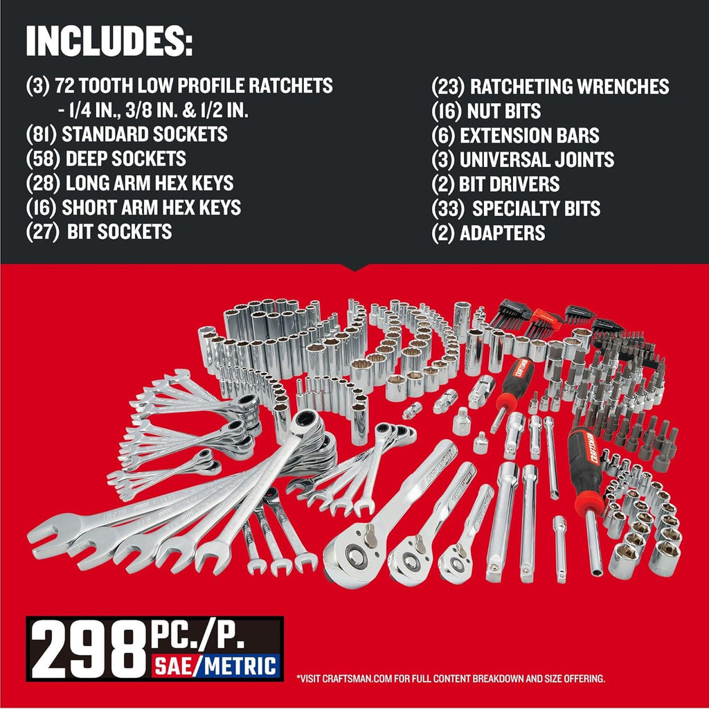 CRAFTSMAN Mechanics Tool Set, 298 Piece Hand Tool and Socket Set SAE/Metric (CMMT12139)