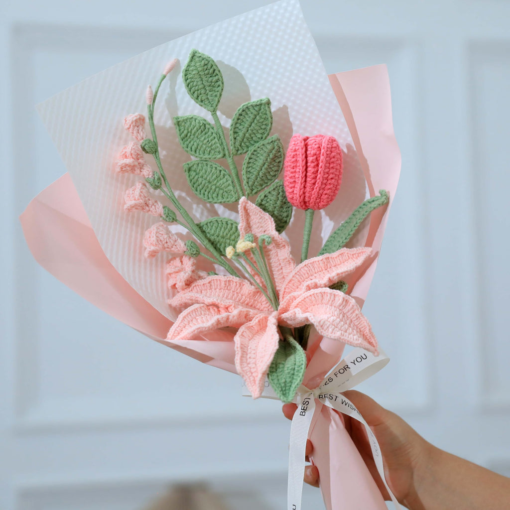 Crochet Flower Pot Forget-me-not Pink Thank You Crochet Gifts for Women Coworker Graduation & Mother's Day Gift Pink Crochet Potted Flower for Women Teacher| Handmade Knitted Potted Plant