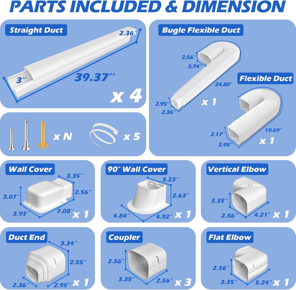 3'' 17 Ft [Quick Installation] PVC Decorative Line Cover Kit for Ductless Mini Split Air Conditioners, Central AC and Heat Pump Systems