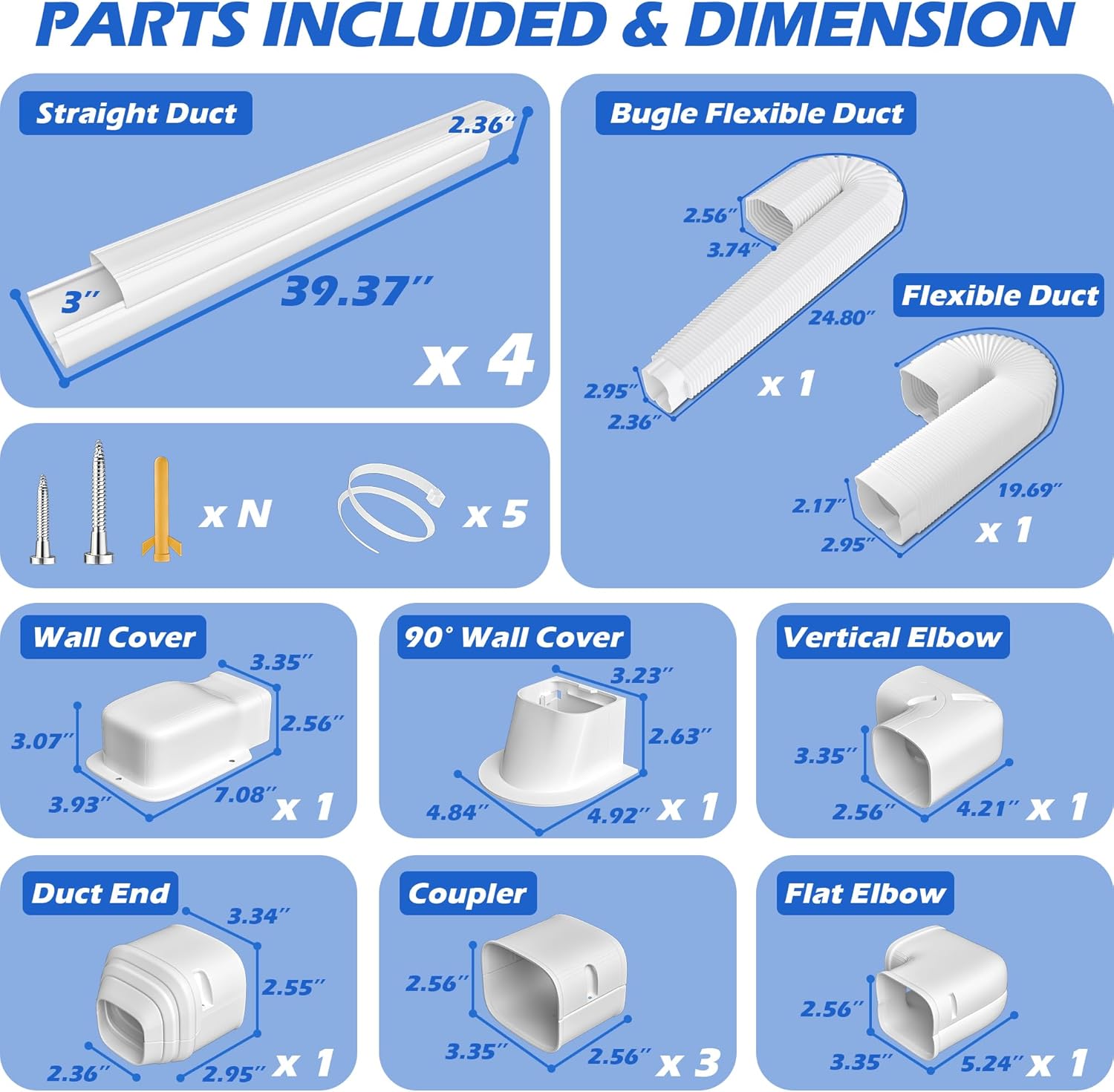 3'' 17 Ft [Quick Installation] PVC Decorative Line Cover Kit for Ductless Mini Split Air Conditioners, Central AC and Heat Pump Systems
