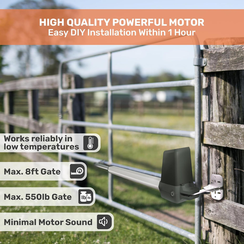 TMT Terrier 200 Single Automatic Gate Openers Up to 8ft and 550lb Medium Duty Swing Gate, Gate Openers with Remote Complete Kit, Electric Gate Opener for Driveway with Powerful Motor (APP Compatible)