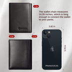 Portefeuille pour homme Enwaen avec chaîne, portefeuille trifold en cuir véritable, blocage RFID, chaîne anti-vol pour motard, moto (noir)