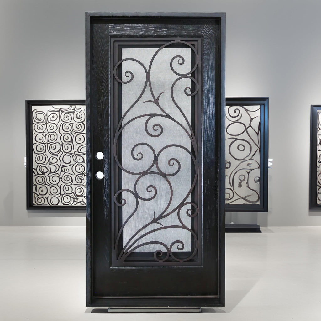 Porte d'entrée extérieure composite en polyuréthane résistante aux dommages environnementaux 36" x 80", fenêtre en verre trempé ouvrable, battant unique à droite s'ouvrant vers l'intérieur, espresso FR08