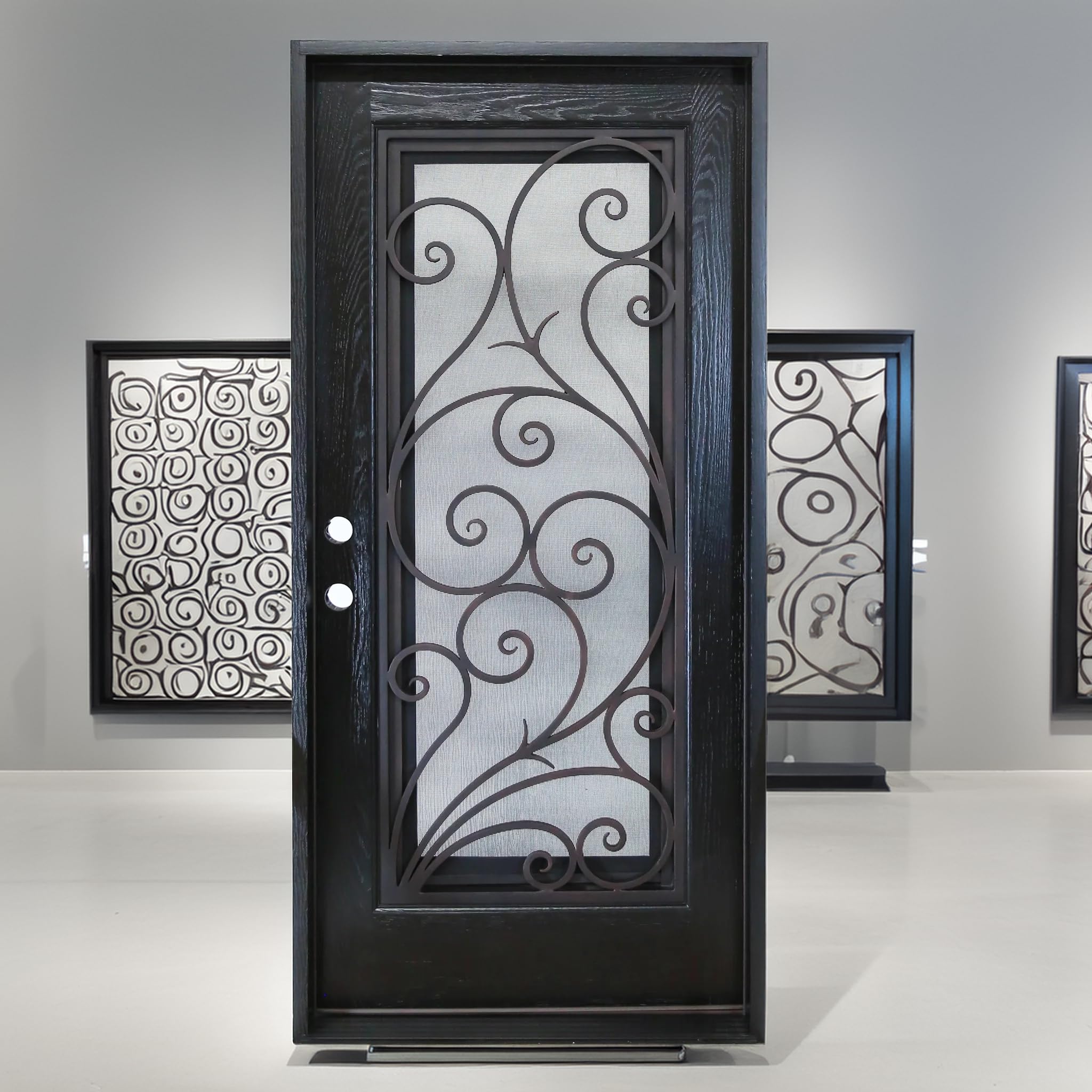 Porte d'entrée extérieure composite en polyuréthane résistante aux dommages environnementaux 36" x 80", fenêtre en verre trempé ouvrable, battant unique à droite s'ouvrant vers l'intérieur, espresso FR08