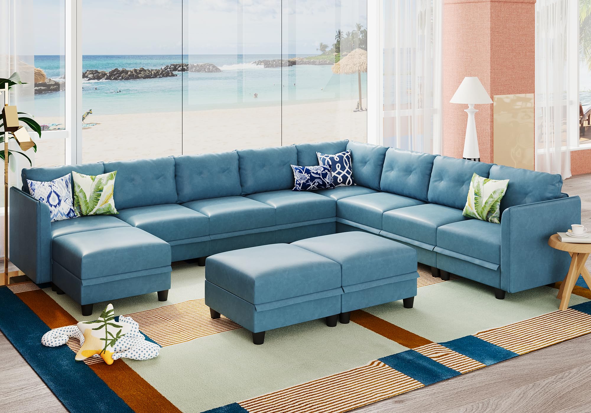 LLappuil Modular Sectional Sofa, Oversized U Shaped Sofa with Storage, Sectional Couch for Living Room, Faux Leather Fabric Waterproof Sofa, 7 Seats with Ottoman, Dark Grey