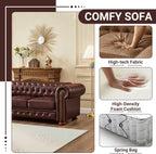 Chesterfield Leather Sofa, 89" Mid Century Modern Couch with Low Back, Roll Arm Nailhead Trim Classic 3 Seater Couch for Living Room, Office, Apartment, PU Burgundy