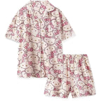 Ocroyea Kawaii Pajamas For Women Short Sleeve Cardigan Pjs Two-Piece Set Cute Cartoon Girls Pajama Leisure Short Sleeve Sleepwear Home Clothes