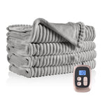Couverture chauffante électrique DUODUO 72"x84" en polaire corail chaude avec 4 réglages de chaleur et arrêt automatique de 10 heures Protection contre la surchauffe - Gris 