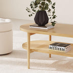 Nathan James Sonia Coffee Table with Storage Shelf, Light Wood/Rattan