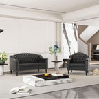 AVZEAR 82" Three Seater Leather Sofa, Chesterfield Sofa, Mid-Century Modern PU Upholstered Sofa Couch, Deep Button Tufted Living Room Sofa with Two Throw Pillows, Black