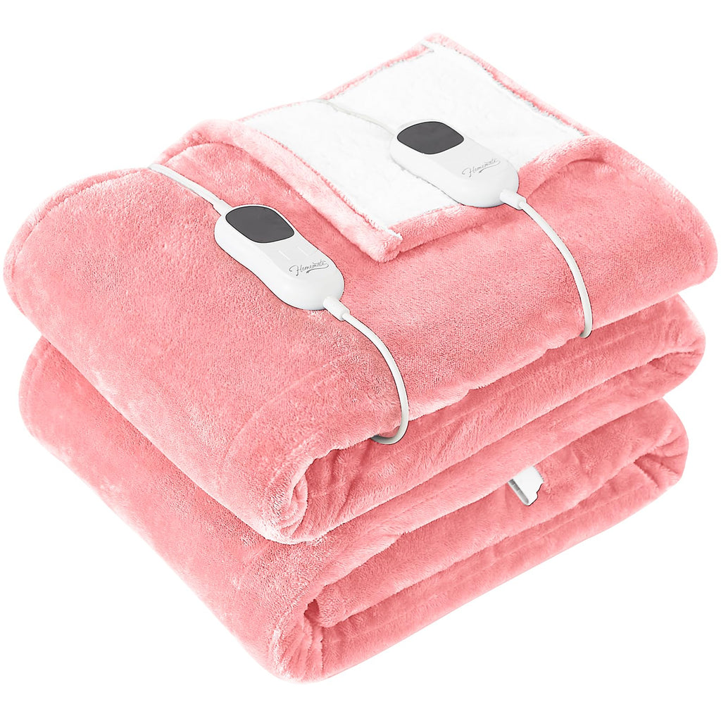 Homemate Electric Heated Blanket Queen - 84"x90" Heating Blanket Queen Size Dual Control 1/2/4/6/8 Hours Auto-Off 10 Heat Level Heat Blanket Over-Heat Protection Flannel Sherpa ETL Certification