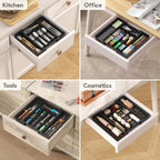 Lifewit Silverware Drawer Organizer, Expandable Utensil Tray for Kitchen, BPA Free Flatware and Cutlery Holder, Adjustable Plastic Storage for Spoons Forks Knives, 8.5-14 x 12", Black