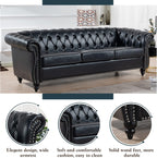 Chesterfield PU Leather Sofa, Upholstered PU Sofa with Tufted Back, Classic 3 Seater Leather Couch Rolled Arm for Living Room Office, Black