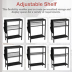 Yusong Small Narrow Side Table for Small Spaces, Slim End Table with Storage Bag, Sofa Snack Table with Adjustable Metal Mesh, 3 Tier Accent Skinny Beside Table for Living Room & Bedroom, Black Oak