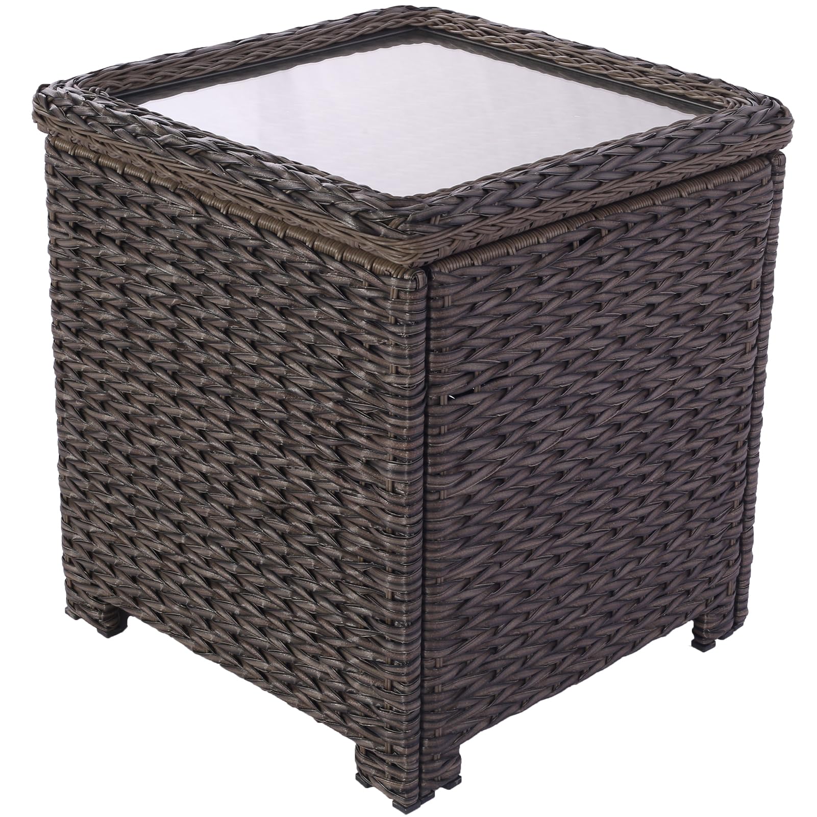 Classic Patio Coffee Table with Storage, Hand-Woven HDPE Rattan Wicker Outdoor Coffee Tables, Tempered Glass Flip-Top, Waterproof for Porch Backyard (40''Wx19''Dx22''H, Light Brown)
