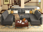 EASE MOOSE Brown Modular Sectional Couch with Storage, Faux Leather Sectional Modular Sofa or Living Room