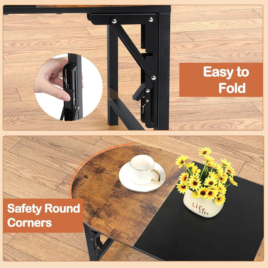 Shinoske Folding Coffee Tables for Small Spaces,35.4" Small Coffee Tables for Living Room,Dorm,Apartment,Space Saving,Rustic Oval Cocktail Tea Table,Easy to Fold,Brown and Black