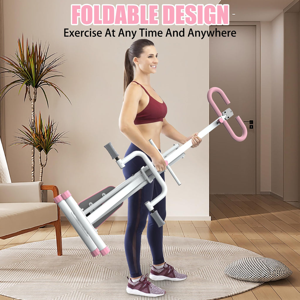 Squat Machine for Home - Exercise Machine with Adjustable Resistance Bands Row-N-Ride Squat Assist Trainer for Glutes Ab Back Legs Workout(Pink)