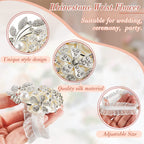 MTLEE 2 Pieces Rhinestone Wrist Corsage Wedding Corsage Wristlet Bracelet Silk Wrist Flower with Peal and Diamond for Wedding Bridesmaid Bridal Shower Prom Party(Silver Ivory)