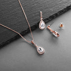 Mariell Rose Gold Bridal Wedding Necklace Earring Set, CZ Pendant and Drop Earrings for Bride, Bridesmaid