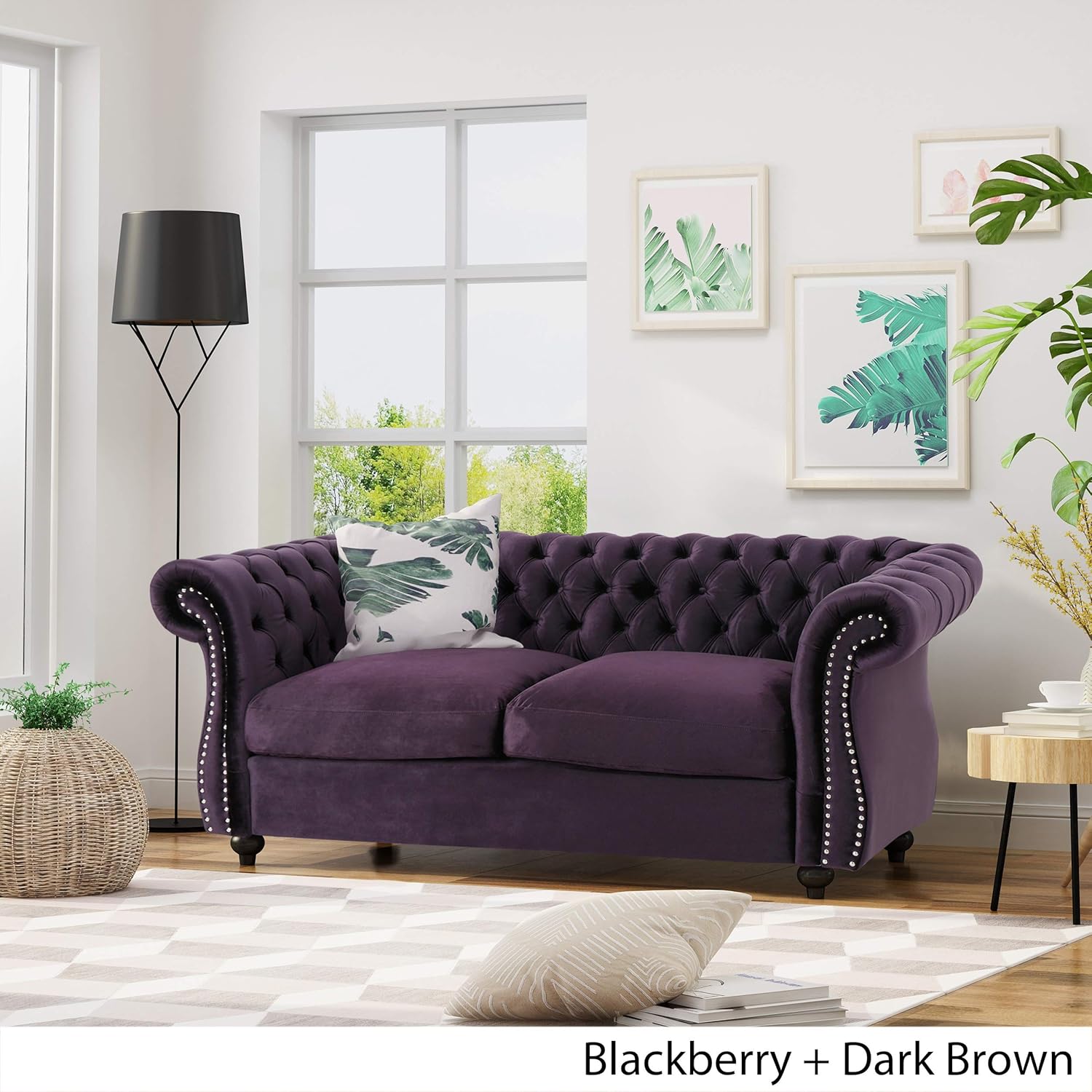 Christopher Knight Home Karen Traditional Chesterfield Loveseat Sofa, BlackBerry and Dark Brown, 61.75 x 33.75 x 27.75
