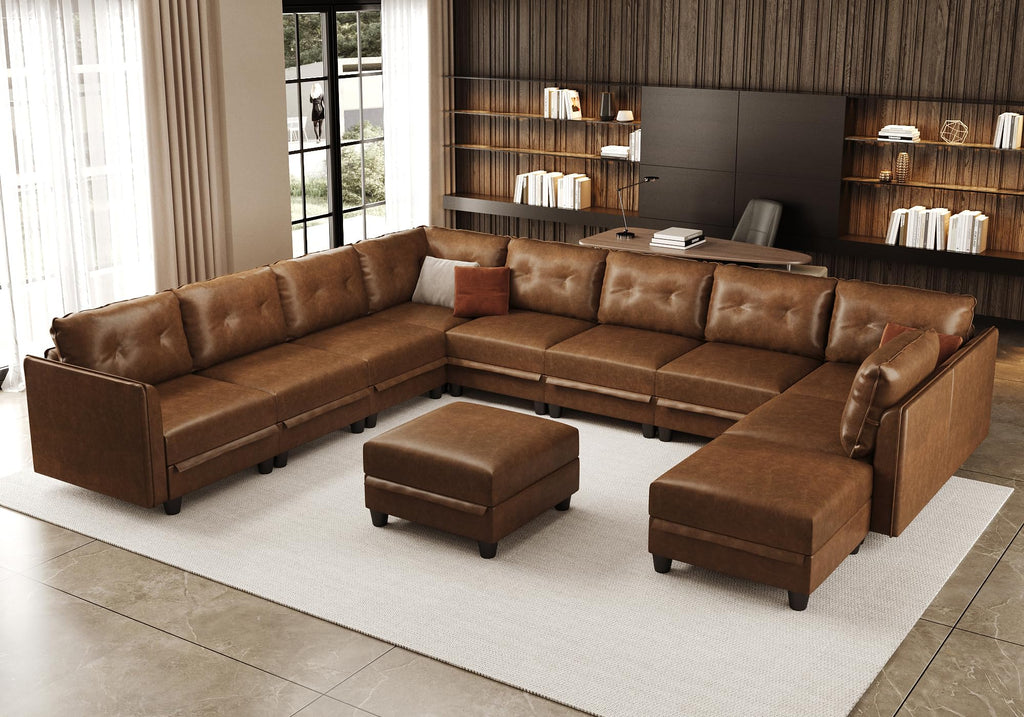 LLappuil Modular Sectional Sofa, Oversized U Shaped Sofa with Storage, Sectional Couch for Living Room, Faux Leather Fabric Waterproof Sofa, 7 Seats with Ottoman, Dark Grey