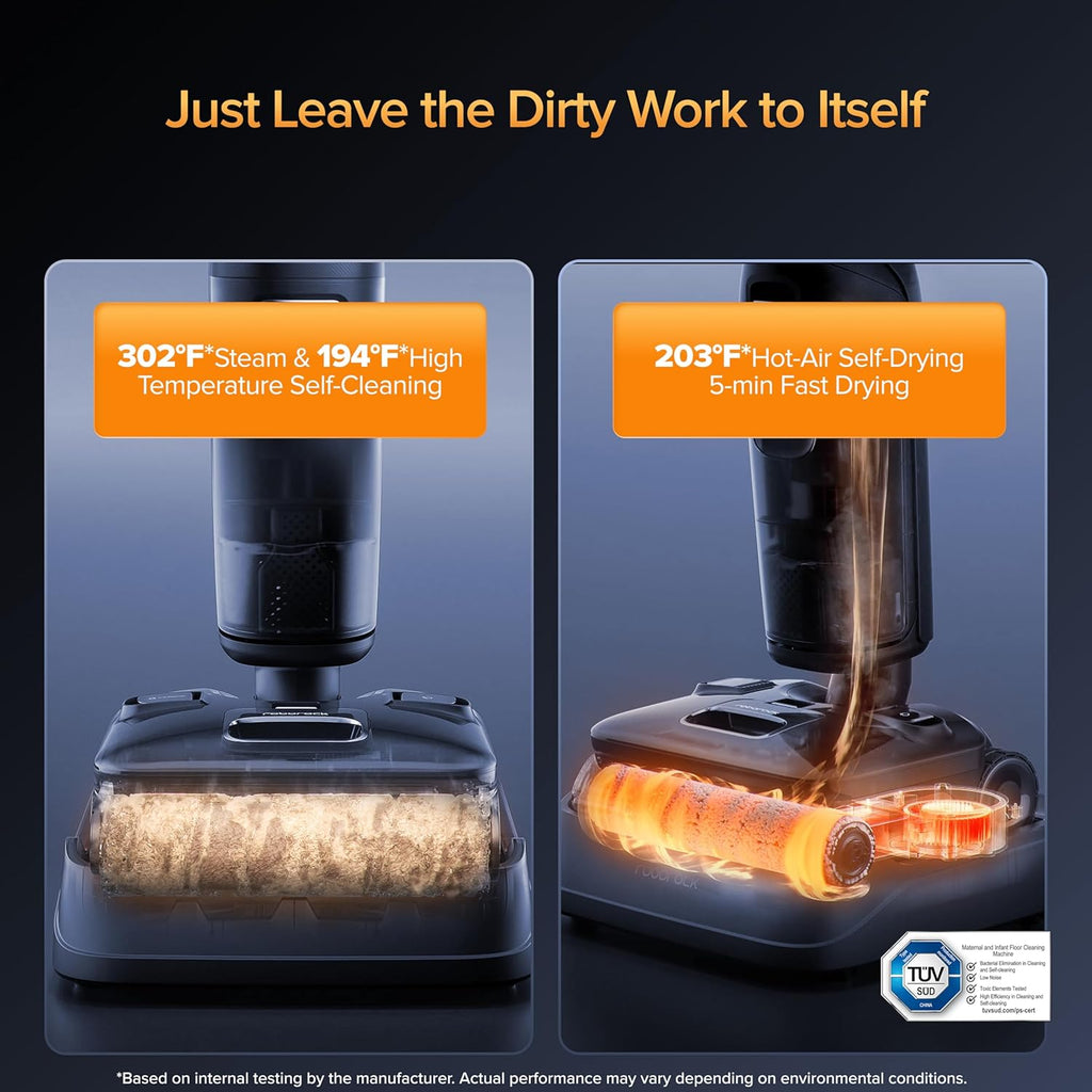 roborock F25 Ultra Steam Wet Dry Vacuum Cleaner, 302°F Steam Mop & 187°F Hot Water Cordless Vacuum Mop All in One, Floor Washer with Blue Light, 194°F Self-Cleaning, 180° Lay-Flat, AI Assitant Wheels