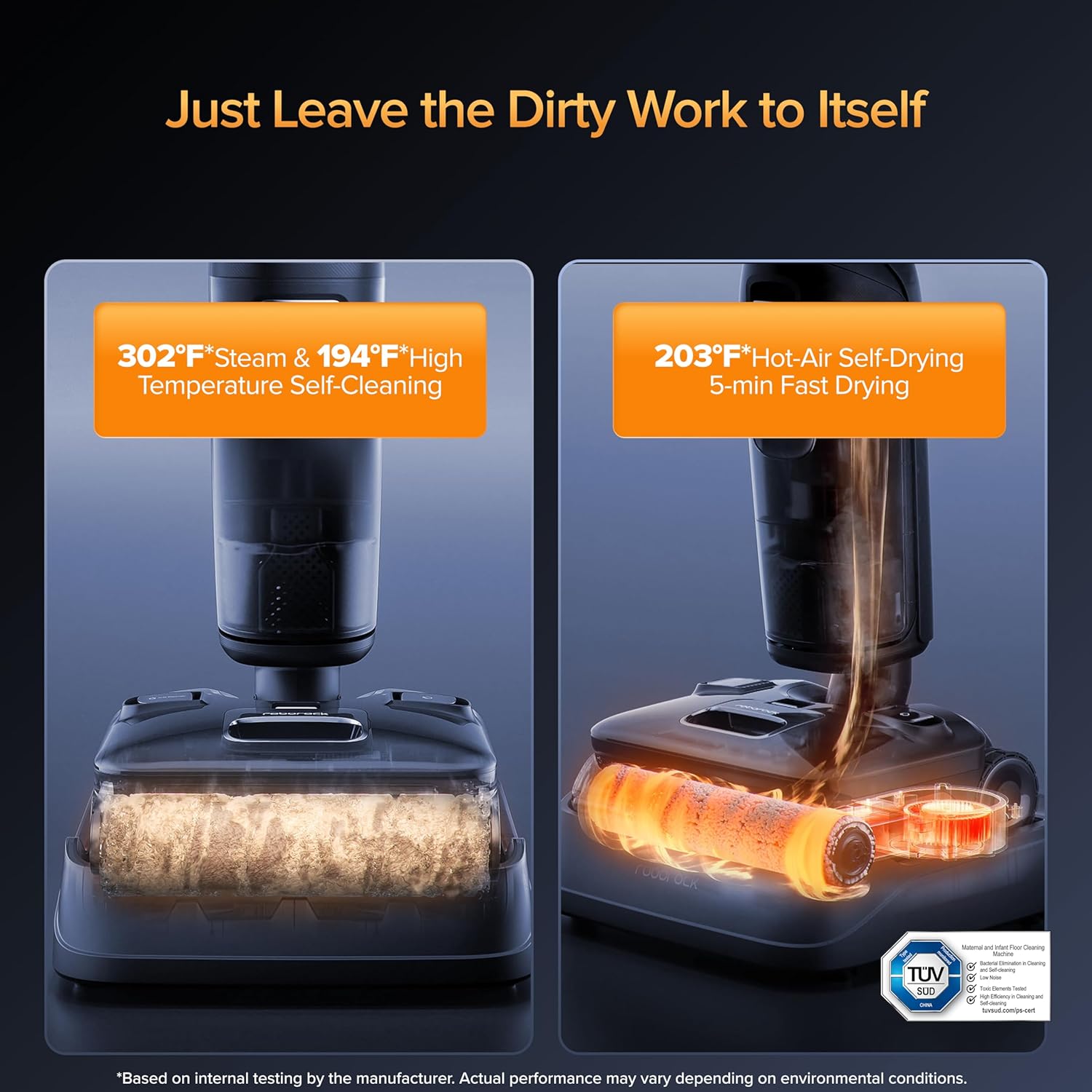 roborock F25 Ultra Steam Wet Dry Vacuum Cleaner, 302°F Steam Mop & 187°F Hot Water Cordless Vacuum Mop All in One, Floor Washer with Blue Light, 194°F Self-Cleaning, 180° Lay-Flat, AI Assitant Wheels