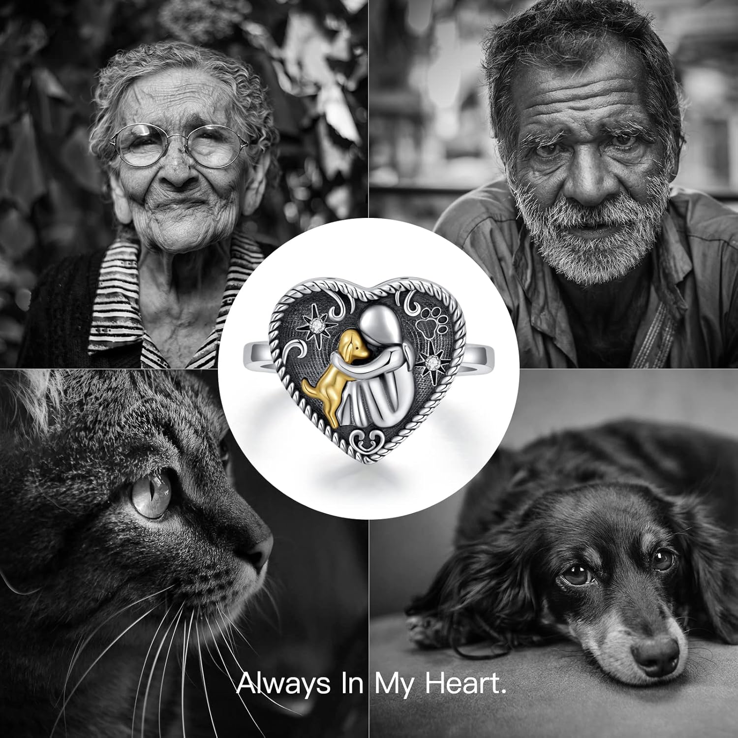 AOBOCO Sterling Silver Dog Urn Ring for Ashes, Dog Memorial Keepsake Cremation Jewelry Gifts for Dog Lovers Women