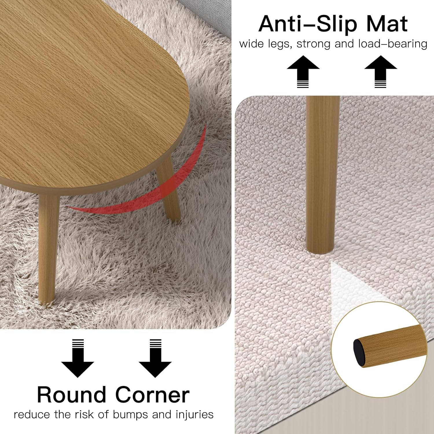 Small Coffee Table for Small Space, Low Table, Floor Table Desk for Sitting on The Floor, Japanese Coffee Table for Living Room, Tatami Tea Tables with Solid Wood Legs, Oval Coffee Tables, Brown