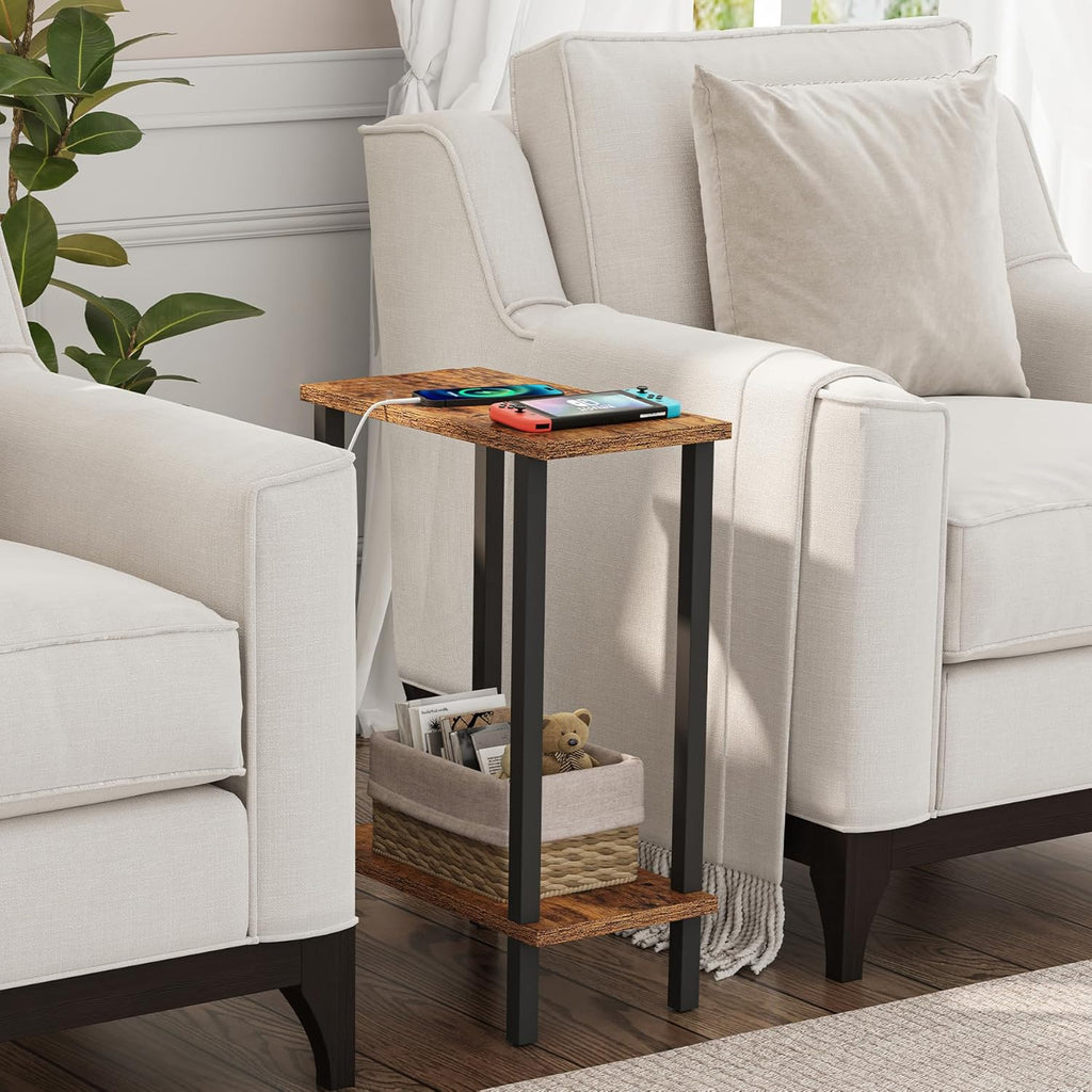 TUTOTAK Small Side Table, Narrow End Table, Skinny Sofa Table, Slim Nightstand, Couch Table, Living Room, Bed Room, Brown TB01BB062