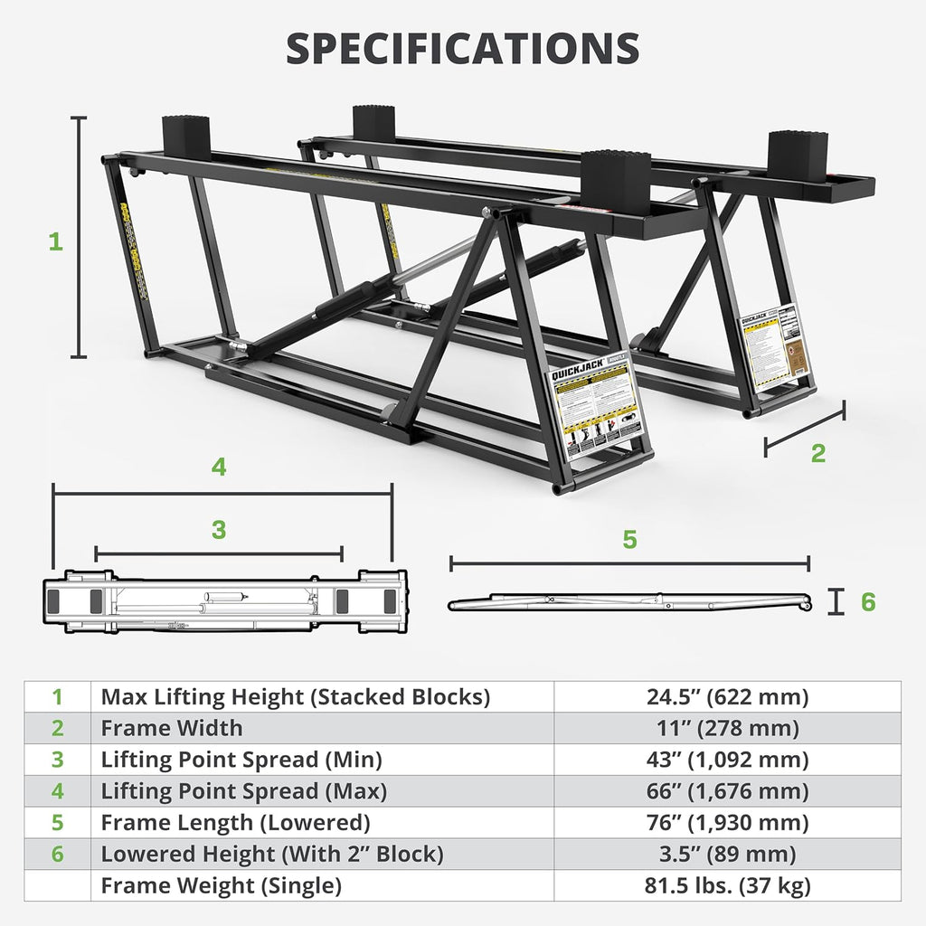 QuickJack 8000TLX Portable Car Lift with 8,000lb Capacity, with 110V Power Unit, Safe & Portable Design Garage Lift for Home, Garage, Shop, or Mechanic Auto Repair