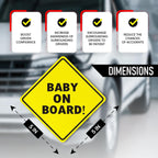 Baby On Board MAGNET Sign for Car - 2 Pack, 5" by 5" - Essential Magnetic Sticker for Bumper - Bright Yellow and Reflective - Best Safety Sign Accessories for Cars