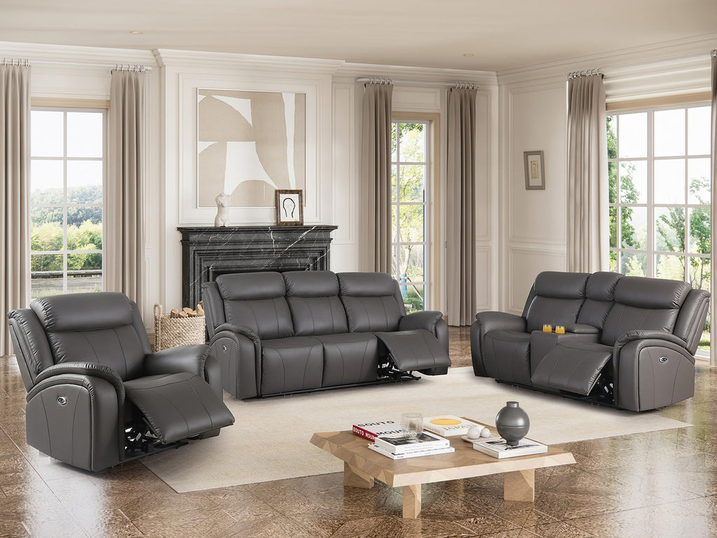 Power Recliner Sofa Set, 3 Piece Reclining Couch for Living Room, Brown Leather Home Theater Seating Recliner Couch Set with Storage and Cup Holders