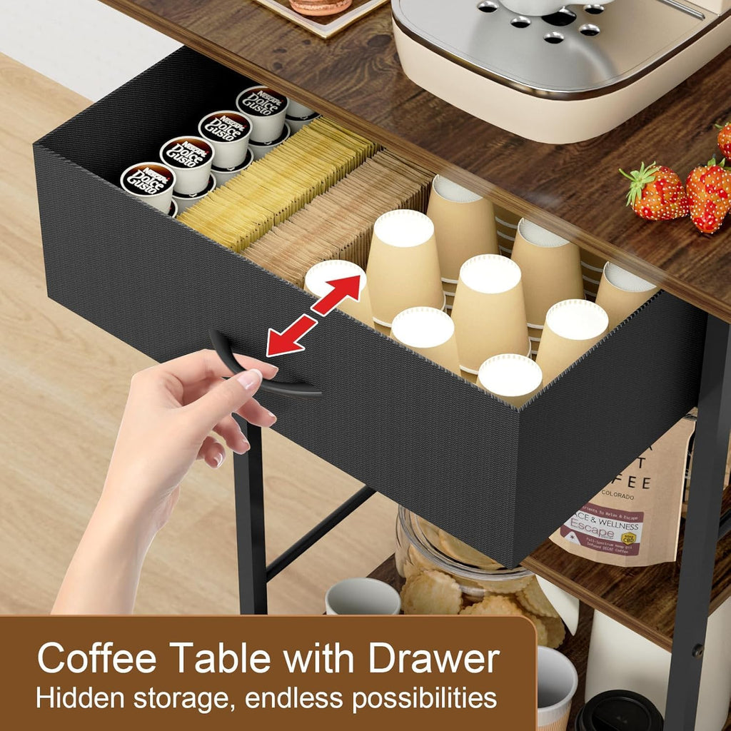 Mini Coffee Bar, 3-Tier Floor Standing Coffee Table with Drawer, Side Table for Living Room, Home Small Space, Kitchen, Office, Coffee Maker Table
