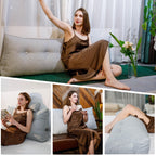 بالش پشتی بزرگ مثلثی Wellty Care با بالش رول سر، بالش تکیه‌گاه پشتی برای حمایت و استراحت در تخت با کاور قابل جدا شدن (خاکستری، دو نفره: 39x8x20 اینچ)