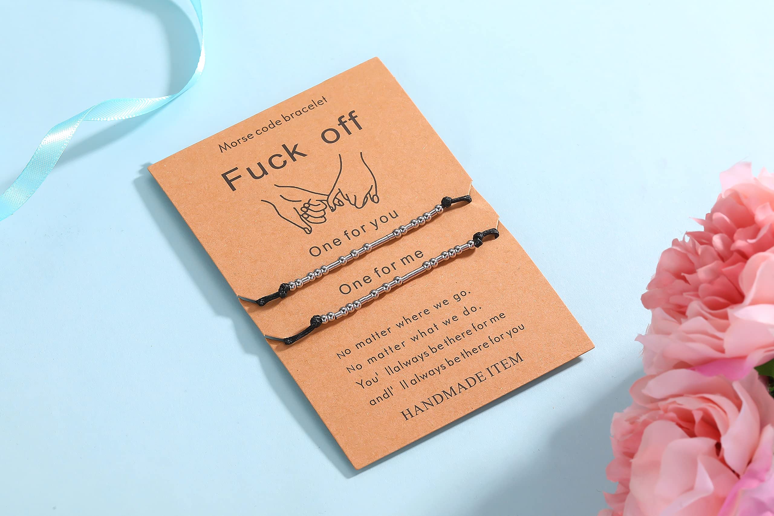 morniface Pinky Pomise Distance Matching Bracelets Fuck Off Morse Code Bracelets Dainty Jewelry Gifts for Women Men Best Friend