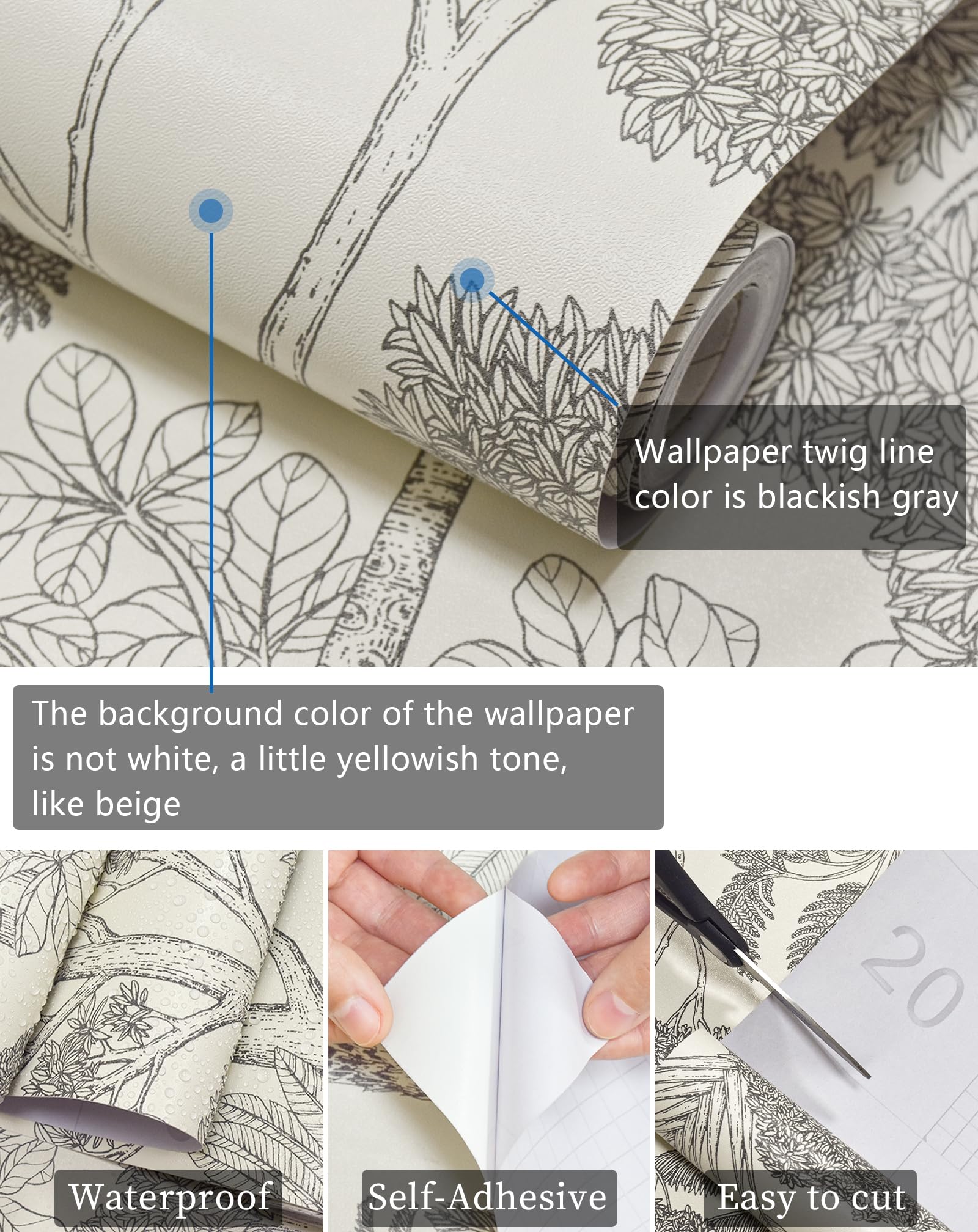 Lativo Vintage Skovskræl og Stick Tapet til Badeværelse Vandtæt Boho Kontakt Papir til Skabe Træ Selvklæbende Aftageligt Tapet Soveværelse Dekorativ Retro Vinyl Hylde Liner 17.3inW 393inL