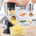 Zulay Rotary Cheese Grater 3 Blade Cheese Shredder - Manual Hand Crank Cheese Grater With Reinforced Suction & 3 Interchangeable Drums - Easy to Use Vegetable Chopper - Black