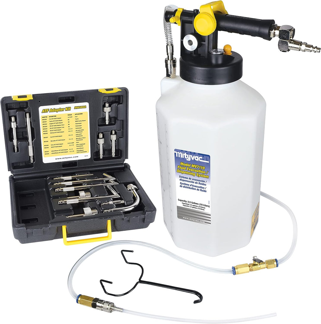 Mityvac MV7412 ATF Sealed Transmission Fluid Extractor and Refill Kit, 2.5 Gallon (10 Liter), Compressed Air, Isolated Flow Control, Pressure/Vacuum Switch Valves, MVA575 Flex Hose with Control Valve