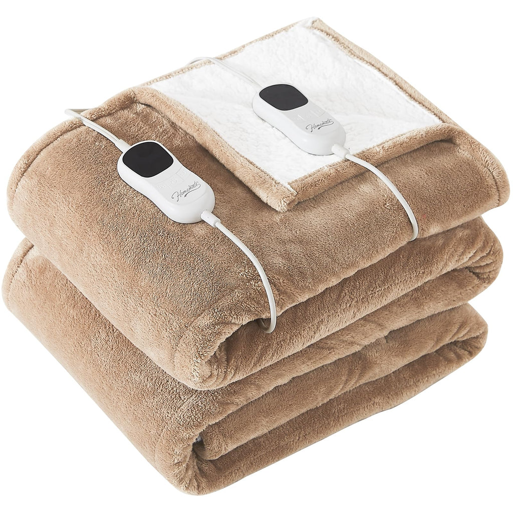 Homemate Electric Heated Blanket Queen - 84"x90" Heating Blanket Queen Size Dual Control 1/2/4/6/8 Hours Auto-Off 10 Heat Level Heat Blanket Over-Heat Protection Flannel Sherpa ETL Certification
